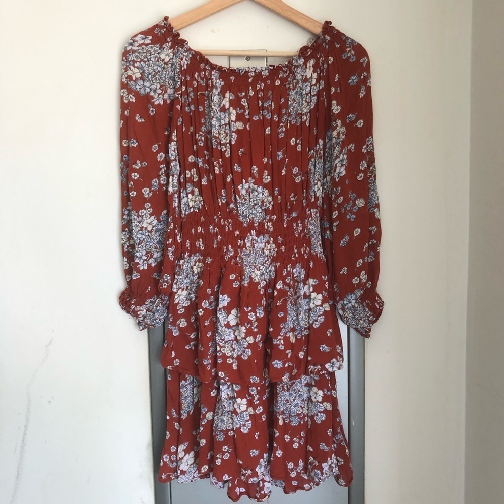 Urban Outfitters Floral long-sleeve Ruffle mini dress